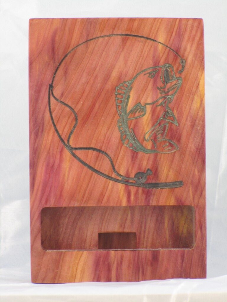 Eastern Red Cedar Phone Stand - Fly Fishing/Live edge wood