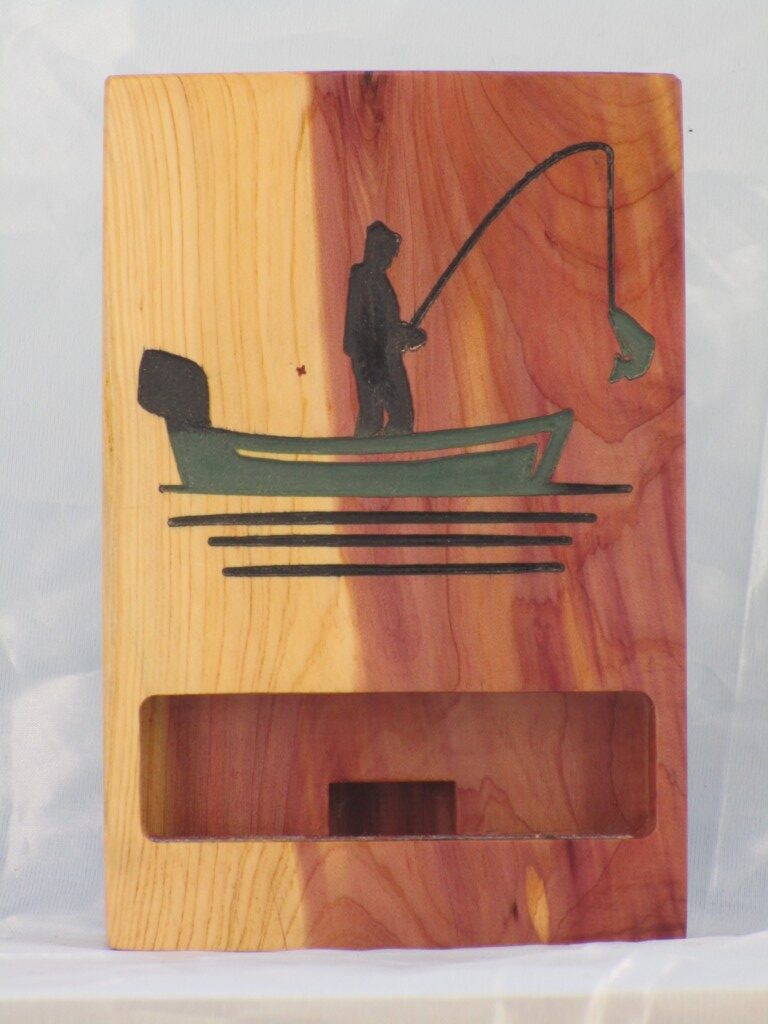 Eastern Red Cedar Phone Stand - Man Fishing