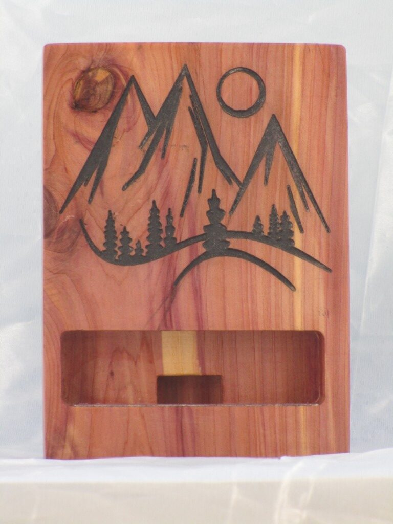 Eastern Red Cedar Phone Stand - Mountains