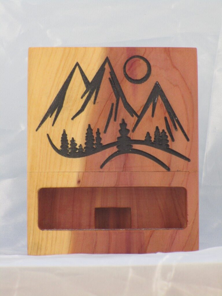 Eastern Red Cedar Phone Stand - Mountains