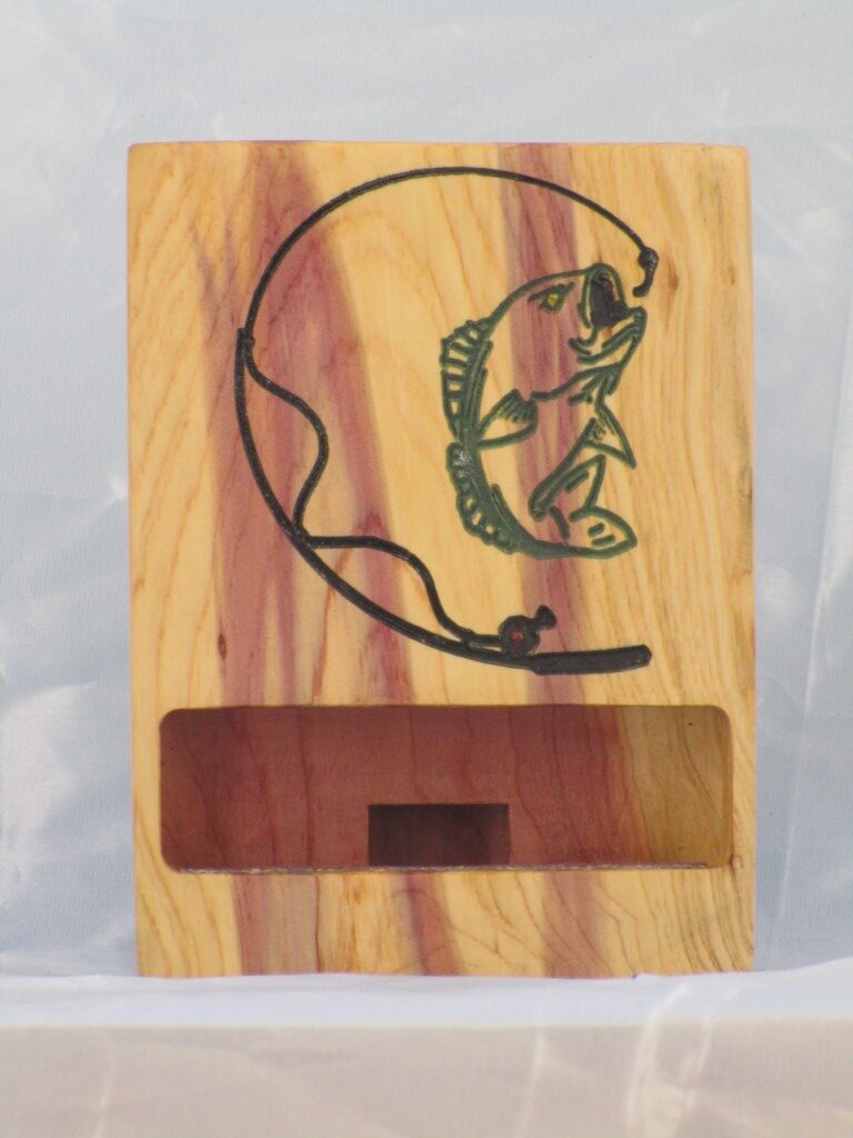 Eastern Red Cedar Phone Stand - Fly Fishing/Live edge wood