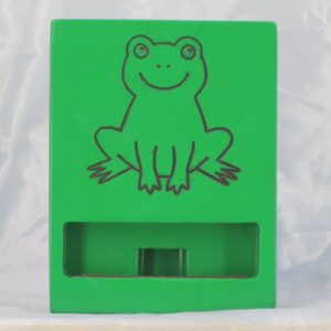 Wooden Phone Stand with Smiling Green Frog Design