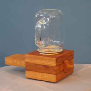 Hand Made Wooden Oak Candy Dispenser with Glass Jar