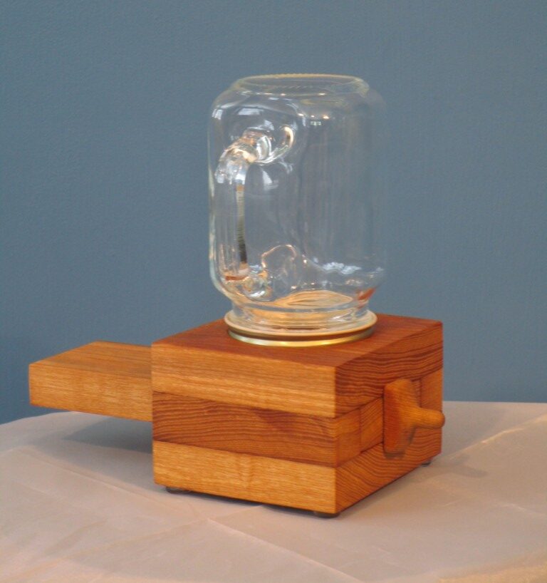 Hand Made Wooden Oak Candy Dispenser with Glass Jar