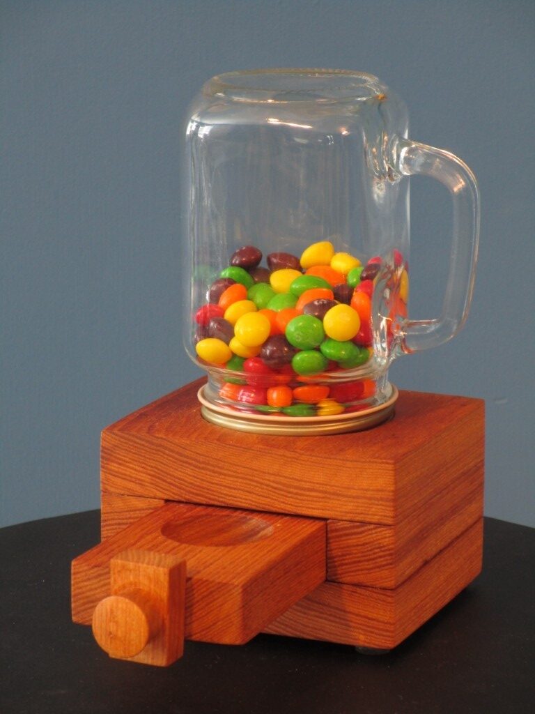 Hand Made Wooden Oak Candy Dispenser with Glass Jar - Image 8