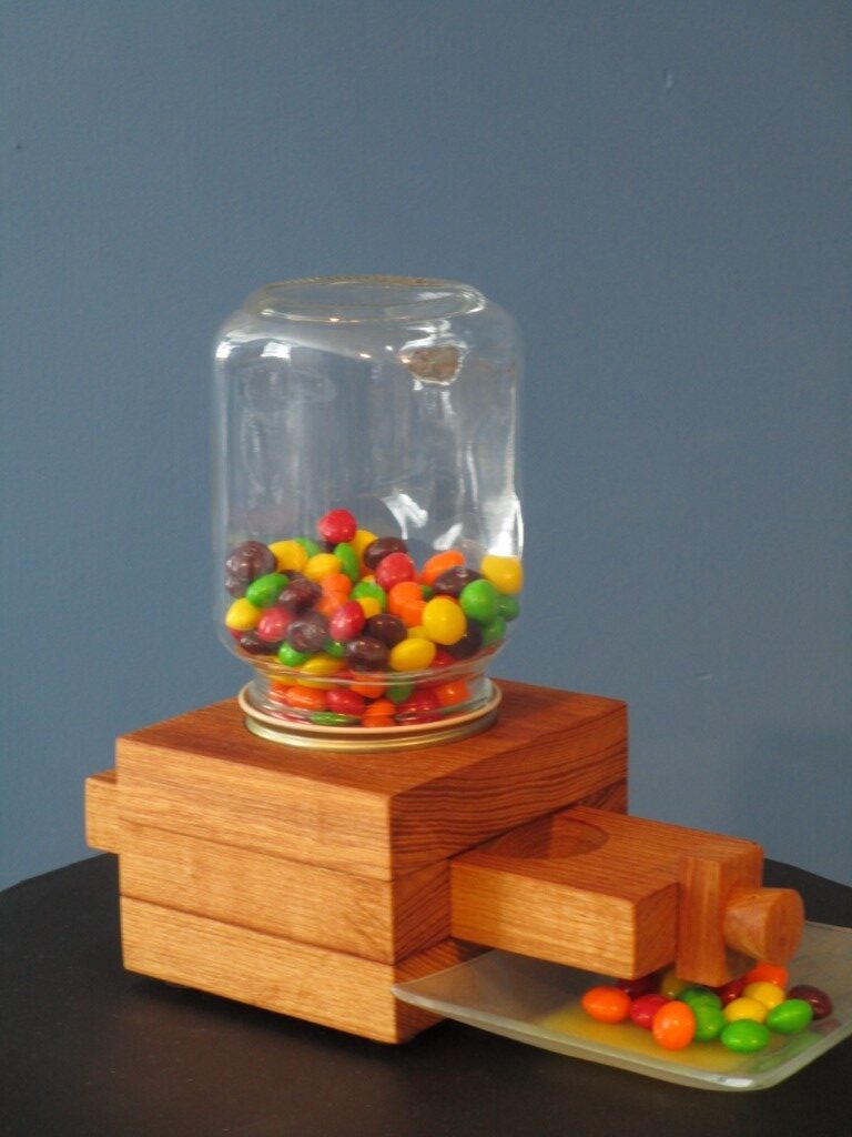 Hand Made Wooden Oak Candy Dispenser with Glass Jar - Image 7