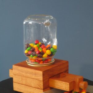 Hand Made Wooden Oak Candy Dispenser with Glass Jar