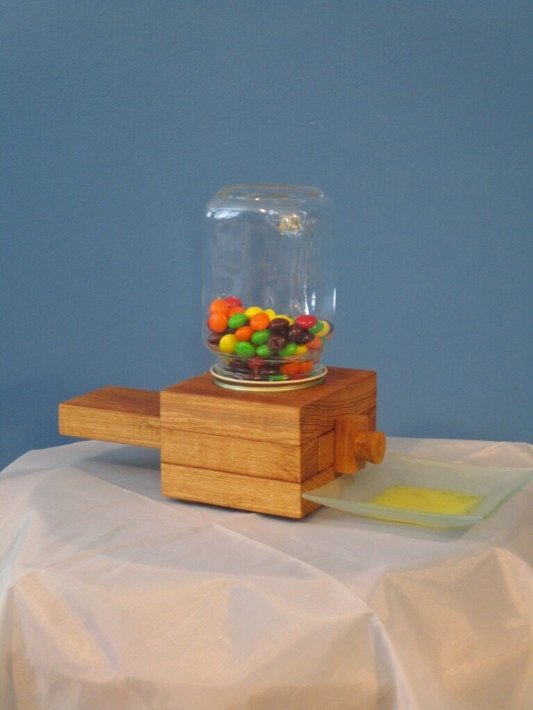 Hand Made Wooden Oak Candy Dispenser with Glass Jar - Image 3