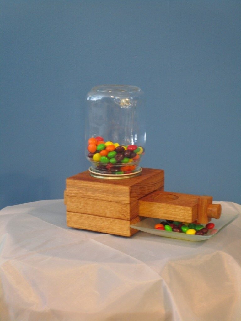 Hand Made Wooden Oak Candy Dispenser with Glass Jar - Image 2