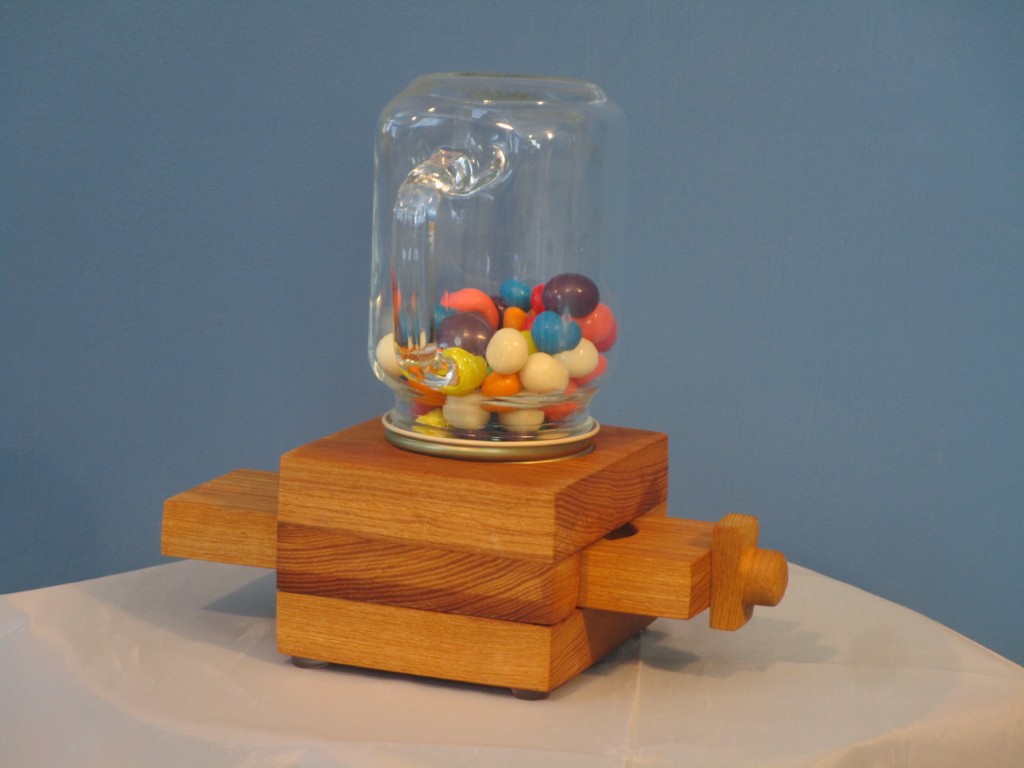 Hand Made Wooden Oak Candy Dispenser with Glass Jar - Image 7